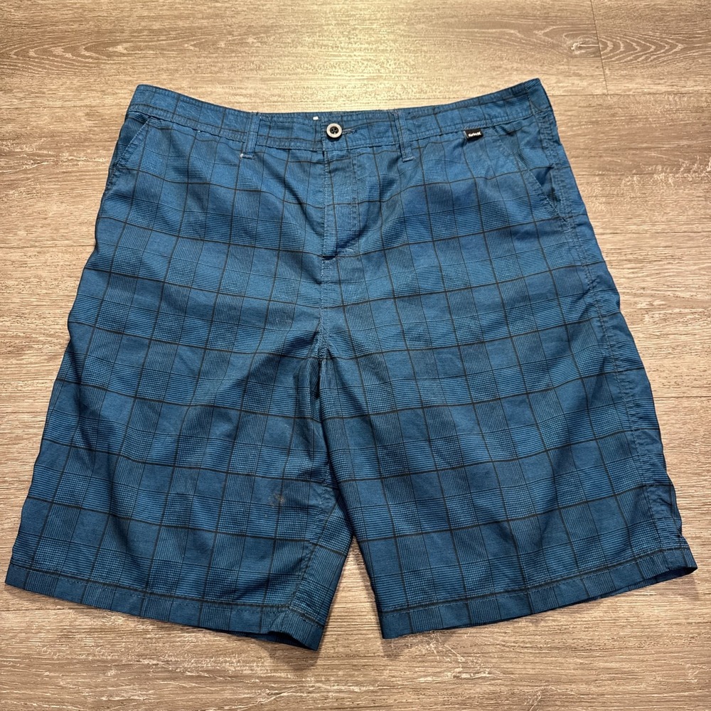 Hurley Shorts Men 36 Blue Plaid Hybrid‎ Surf Skate Summer Casual Beach Resort